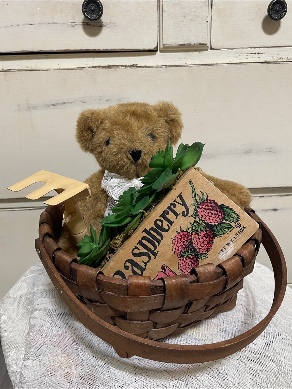 Rustic Woven Basket with Teddy & Raspberry Decorative Box - - Picture 3 of 3